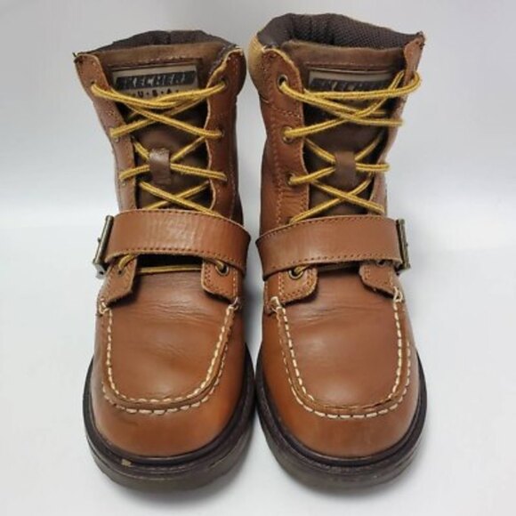 Skechers SKX Kids Adventure Brown Leather Lace Up Boots Size 1.5 - Picture 4 of 11